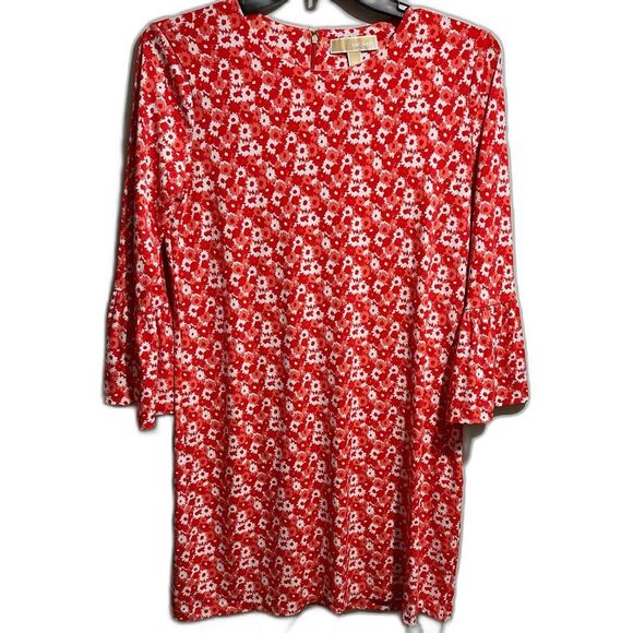 Michael Kors Floral Bell Sleeve Dress. Red Pink White 3/4 Sleeve (322) - Picture 1 of 5